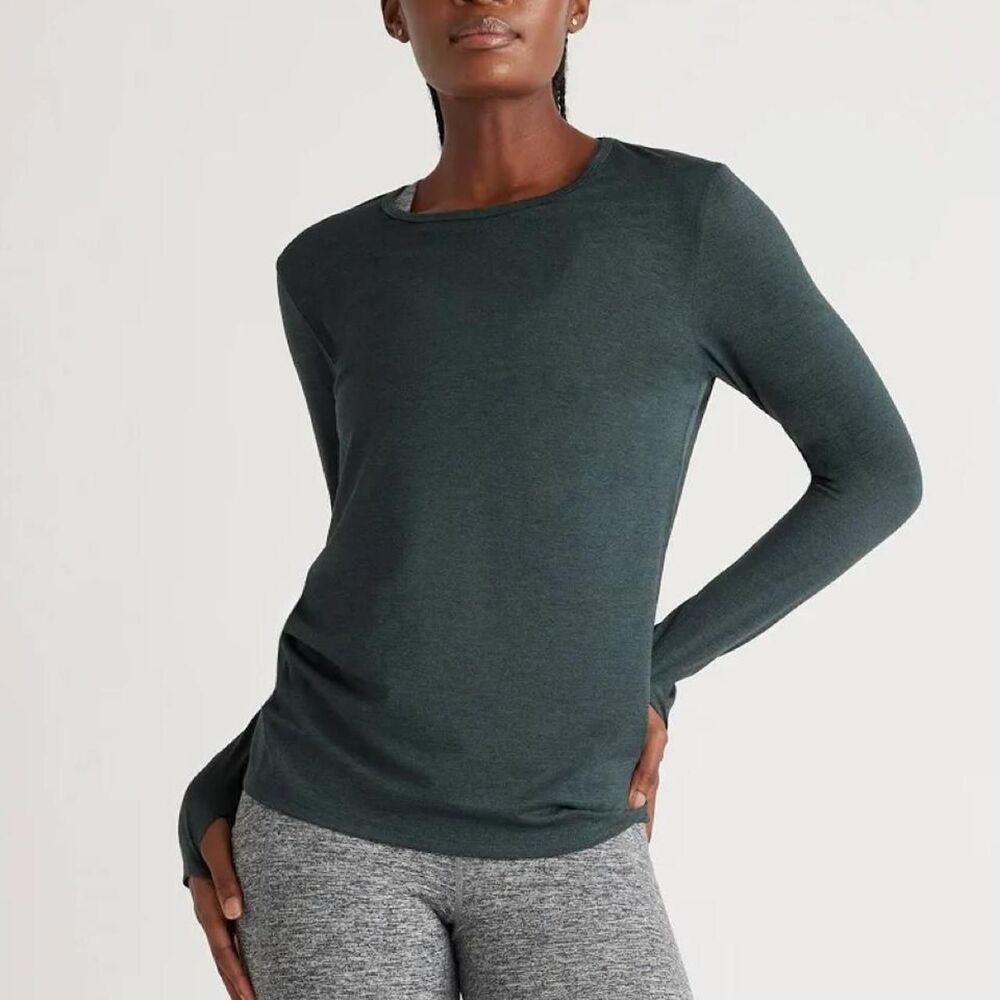Quince Flowknit Breeze Long Sleeve Top XS Heather Green